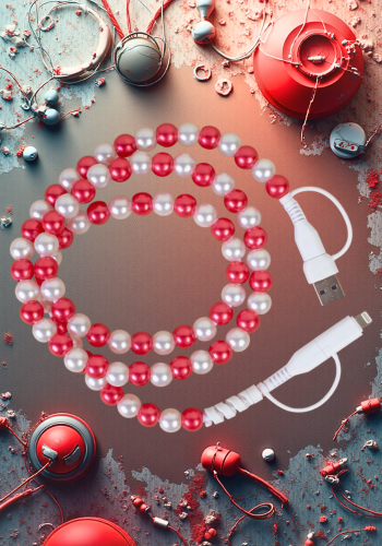 RED & WHITE 4-IN-1 BEADED CHARGING CABLE