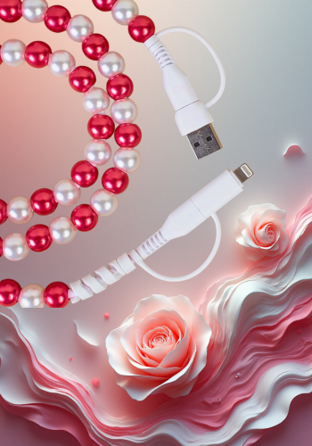 RED & WHITE 4-IN-1 BEADED CHARGING CABLE