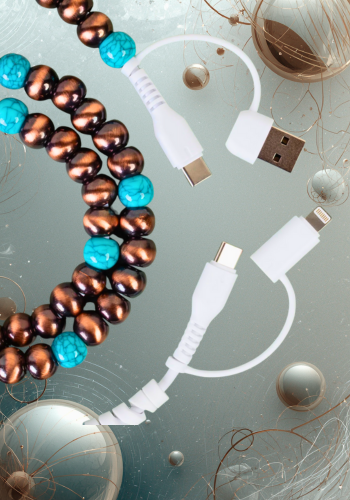4-In-1 BEADED CHARGING CABLE - TURQUOISE & COPPER