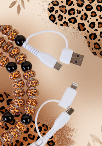 4-In-1 BEADED CHARGING CABLE - LEOPARD & BLACK
