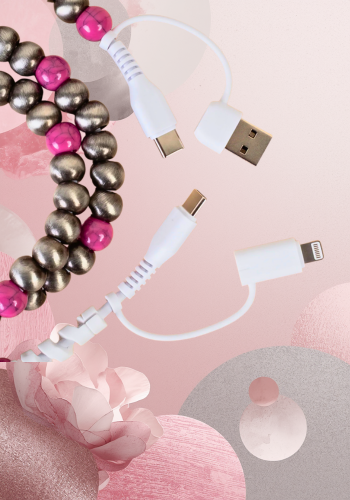 4-In-1 BEADED CHARGING CABLE - FUCHSIA & SILVER