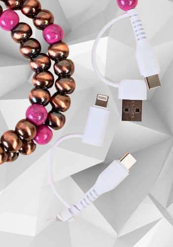 4-In-1 BEADED CHARGING CABLE - FUCHSIA & COPPER