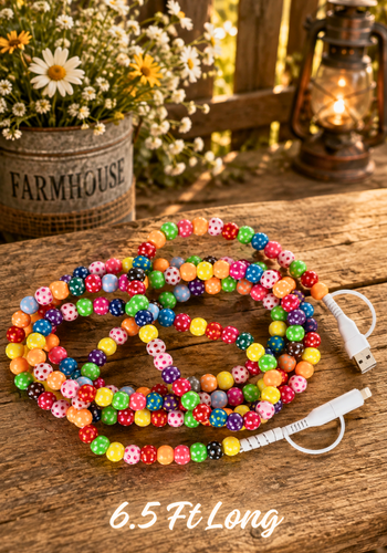 4-IN-1 MULTI-COLORED POLKA DOT EXTRA LONG BEADED CHARGING CABLE