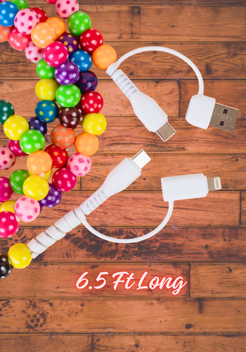 4-IN-1 MULTI-COLORED POLKA DOT EXTRA LONG BEADED CHARGING CABLE