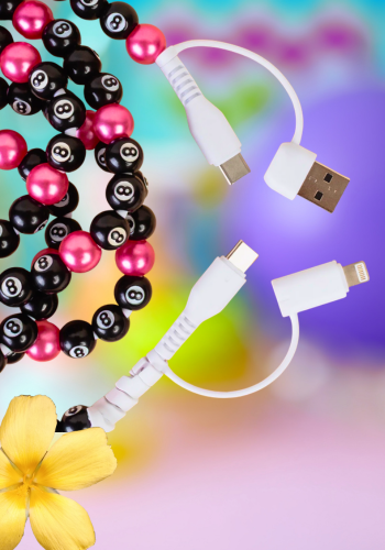 4-IN-1 FUCHSIA & 8-BALL EXTRA LONG BEADED CHARGING CABLE