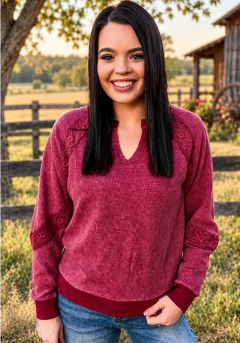 COWGIRL CHIC TOP - CRANBERRY