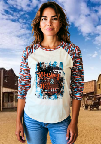 WHISKEY BENT AND HELL BOUND RAGLAN SHIRT