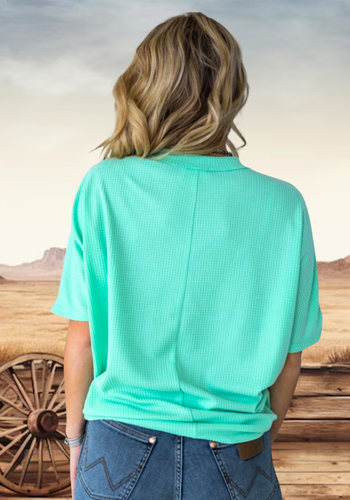 MINT GREEN V-NECK WAFFLE TOP