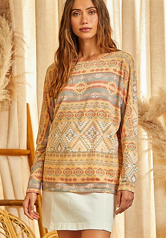 AZTEC TUNIC TOP WITH DOLMAN SLEEVES
