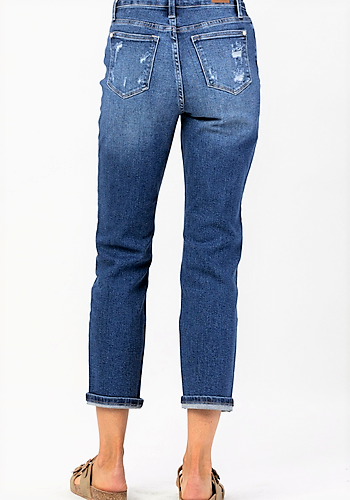 JUDY BLUE RAINBOW EMBROIDERY CROPPED STRAIGHT LEG JEAN