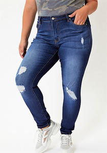 KANCAN DISTRESSED HIGH RISE PLUS SIZE SKINNY JEANS