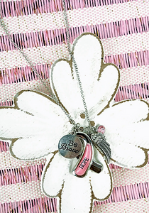 PINK RIBBON BE BRAVE CHARM PENDANT NECKLACE