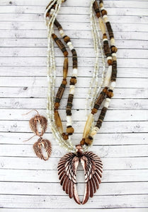 COPPERTONE WINGS PENDANT NECKLACE AND EARRINGS SET