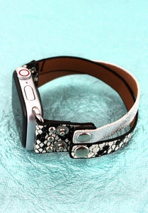 WHITE FAUX SNAKESKIN/WEATHERED APPLE WATCH BAND